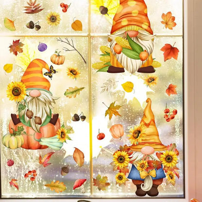 Thanksgiving Window Stickers Autumn Window Clings Faceless Doll Maple Turkey Electrostatic Decals DIY Festival Home Party Decor