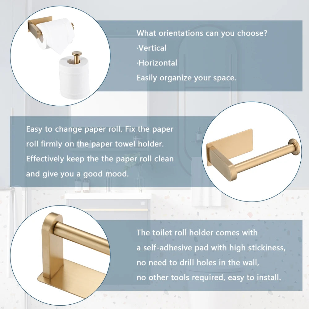 Self-Adhesive Toilet Paper Holder - Rustproof Stainless Steel Wall-Mounted Roll Holder - No Drilling, Easy Installation