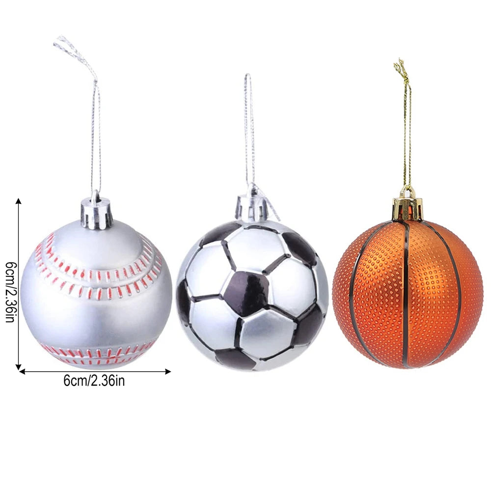 6pcs/Box Sports-Themed Christmas Ornament Set – Basketball & Football Plastic Tree Ornaments for Holiday Decor