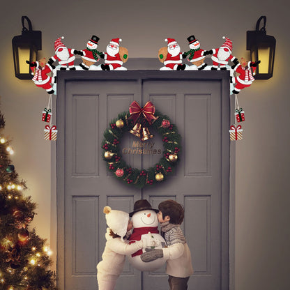 Christmas Home Decor – Cartoon Santa, Snowman & Reindeer Corner Door Hanger Ornament Dolls with Crystal Garland for Chandelier