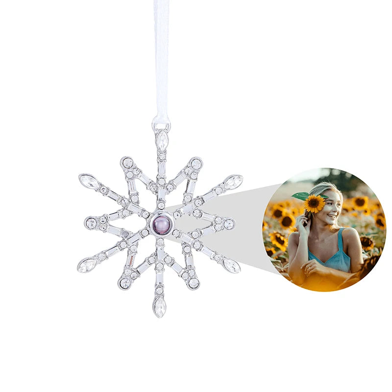 Snowflake Photo Ornament – Custom Picture Pendant with White Ribbon – Perfect Christmas Gift & Winter Love Memorial Decoration