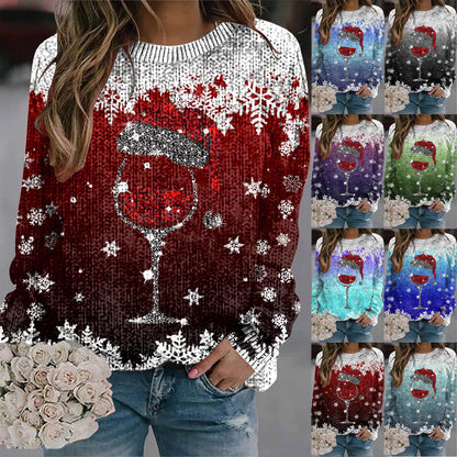 2024 Long Sleeve Christmas Sweater for Women - Red Santa Hat Print Pullover - Holiday Sweatshirt Tops for New Year Gifts & Christmas Clothes