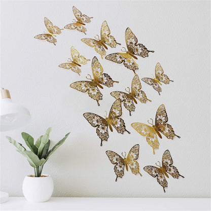 12pcs 3D Butterfly Ornaments - Hollow Wall Art Decals for Home Decor - Self-Adhesive Modern Craft Design for Walls, Cake Carving, and More