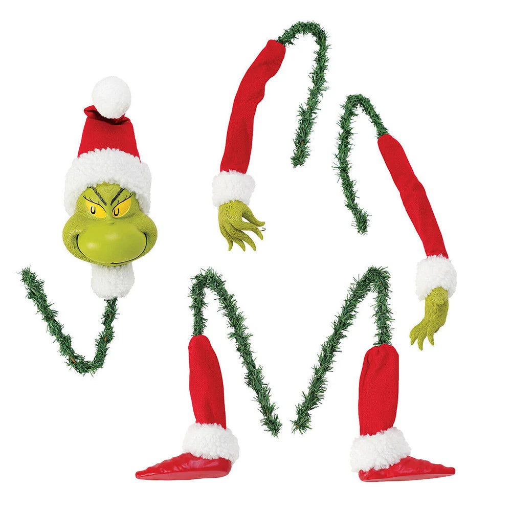 1/2 Set Grinch Christmas Ornaments - Red-Legged Elf Head, Arms & Legs Tree Topper Decor for Xmas Party