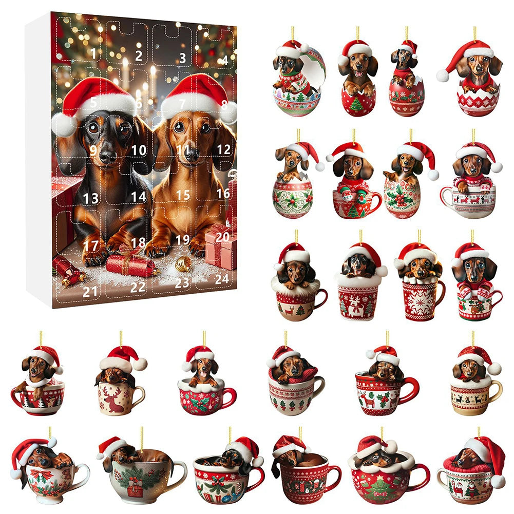 Dachshund Christmas Advent Calendar 2024 – With Dachshund Figure Ornaments – Christmas Countdown Calendar & Xmas Gifts for Dog Lovers