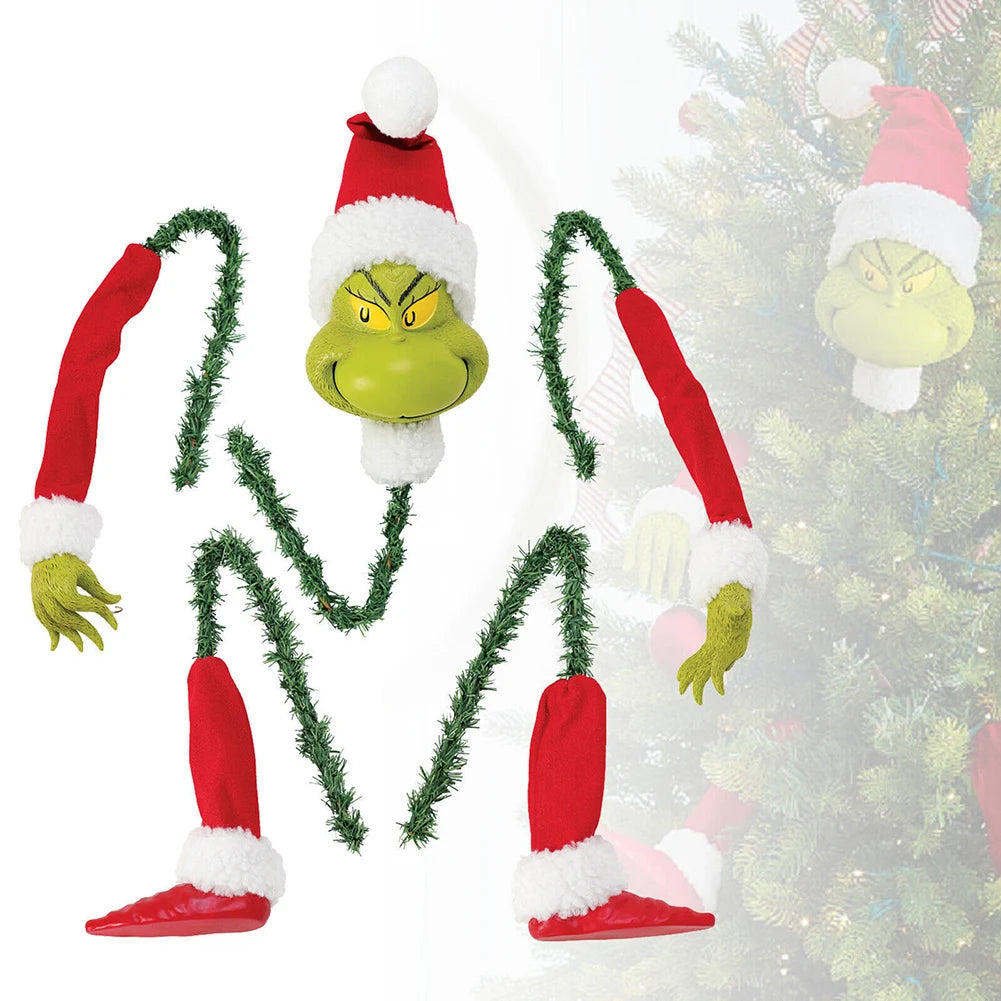 1/2 Set Grinch Christmas Ornaments - Red-Legged Elf Head, Arms & Legs Tree Topper Decor for Xmas Party