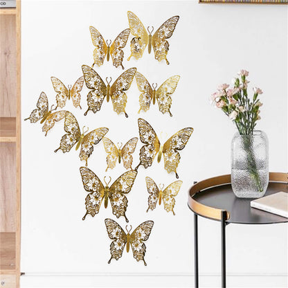 12pcs 3D Butterfly Ornaments - Hollow Wall Art Decals for Home Decor - Self-Adhesive Modern Craft Design for Walls, Cake Carving, and More