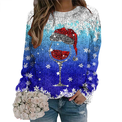 2024 Long Sleeve Christmas Sweater for Women - Red Santa Hat Print Pullover - Holiday Sweatshirt Tops for New Year Gifts & Christmas Clothes