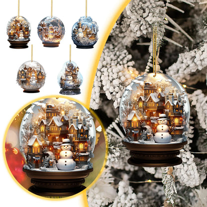 Christmas Snowman Crystal Globe Ornament – Unique Snow Design Hanging Decoration for Xmas Tree – Festive Navidad Decor