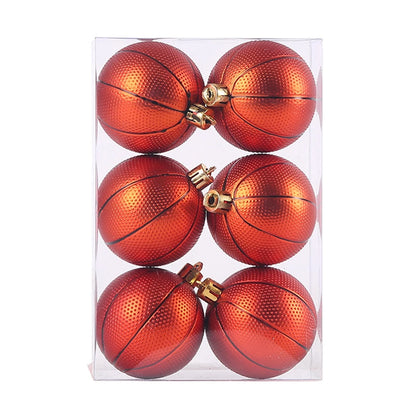 6pcs/Box Sports-Themed Christmas Ornament Set – Basketball & Football Plastic Tree Ornaments for Holiday Decor