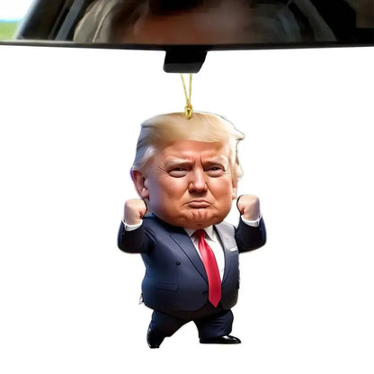 Trump-Inspired Acrylic Christmas Decor Hanging Ornament – Fun Cartoon Pendant for Car & Tree – Perfect Holiday Gift