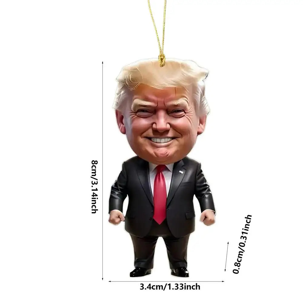 Trump-Inspired Acrylic Christmas Decor Hanging Ornament – Fun Cartoon Pendant for Car & Tree – Perfect Holiday Gift