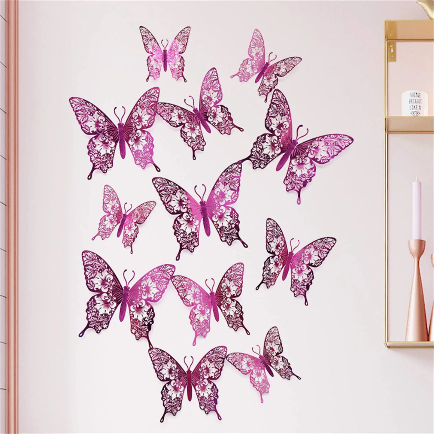 12pcs 3D Butterfly Ornaments - Hollow Wall Art Decals for Home Decor - Self-Adhesive Modern Craft Design for Walls, Cake Carving, and More