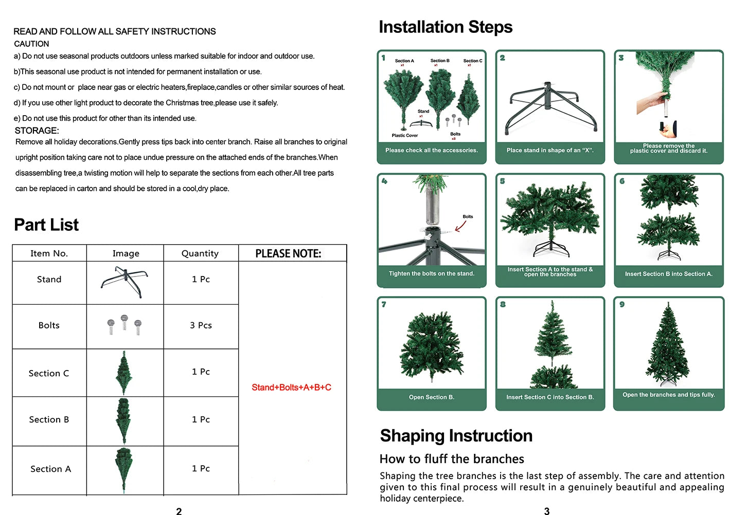 7FT/2.1M Artificial Christmas Tree – 1000 Branches, Perfect for Holiday Decor – Christmas Tree (No Lights/Ornaments Included)