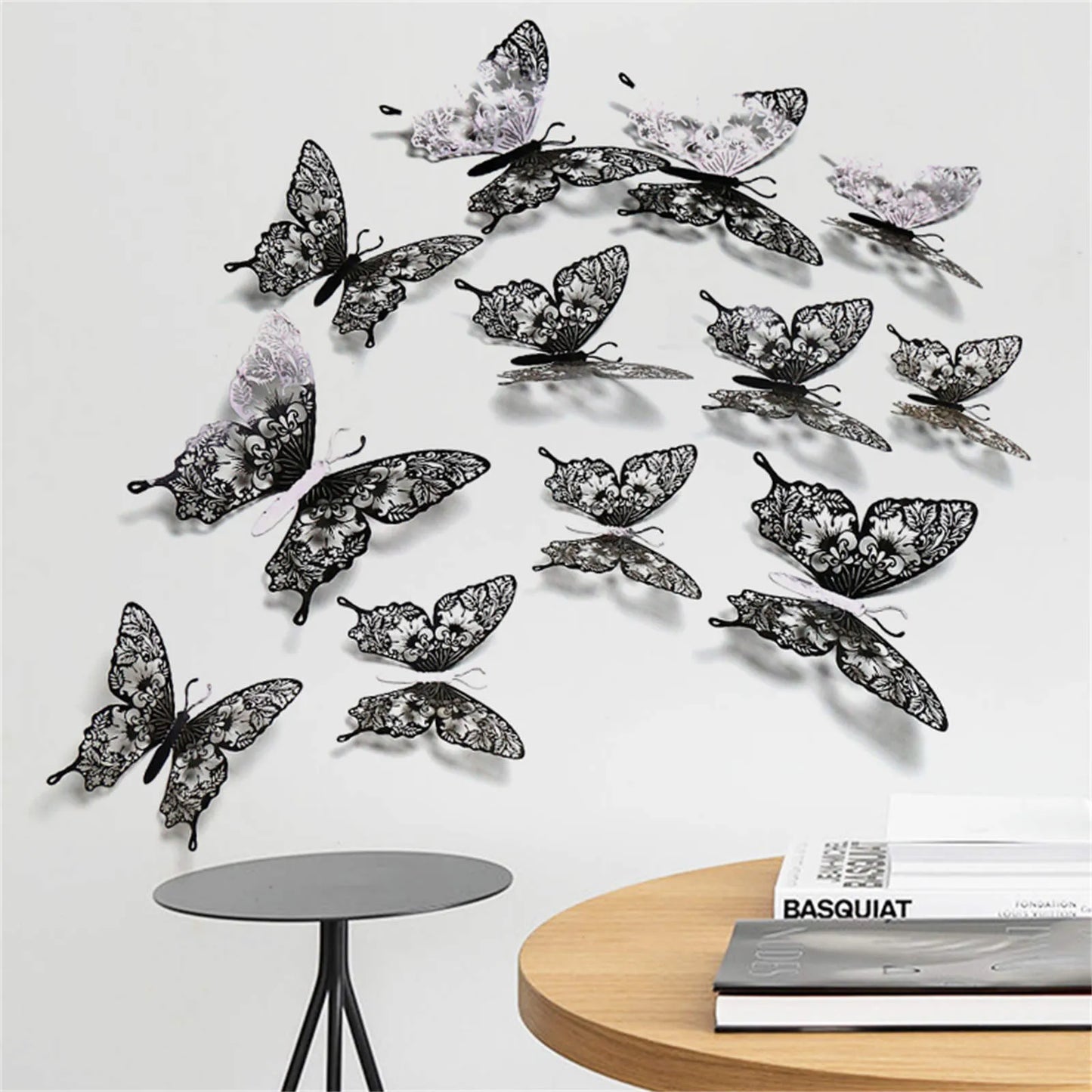 12pcs 3D Butterfly Ornaments - Hollow Wall Art Decals for Home Decor - Self-Adhesive Modern Craft Design for Walls, Cake Carving, and More