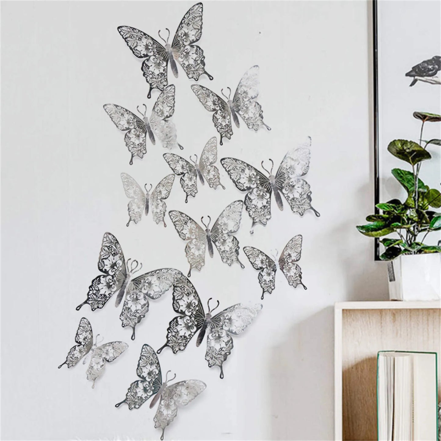 12pcs 3D Butterfly Ornaments - Hollow Wall Art Decals for Home Decor - Self-Adhesive Modern Craft Design for Walls, Cake Carving, and More