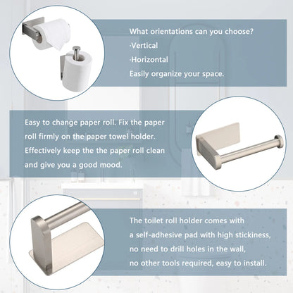 Self-Adhesive Toilet Paper Holder - Rustproof Stainless Steel Wall-Mounted Roll Holder - No Drilling, Easy Installation