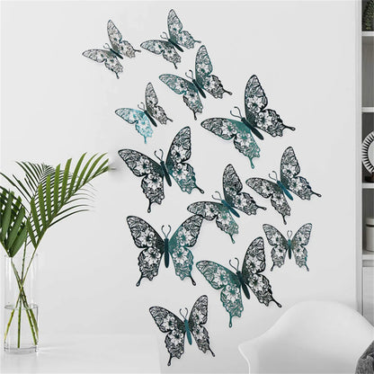 12pcs 3D Butterfly Ornaments - Hollow Wall Art Decals for Home Decor - Self-Adhesive Modern Craft Design for Walls, Cake Carving, and More