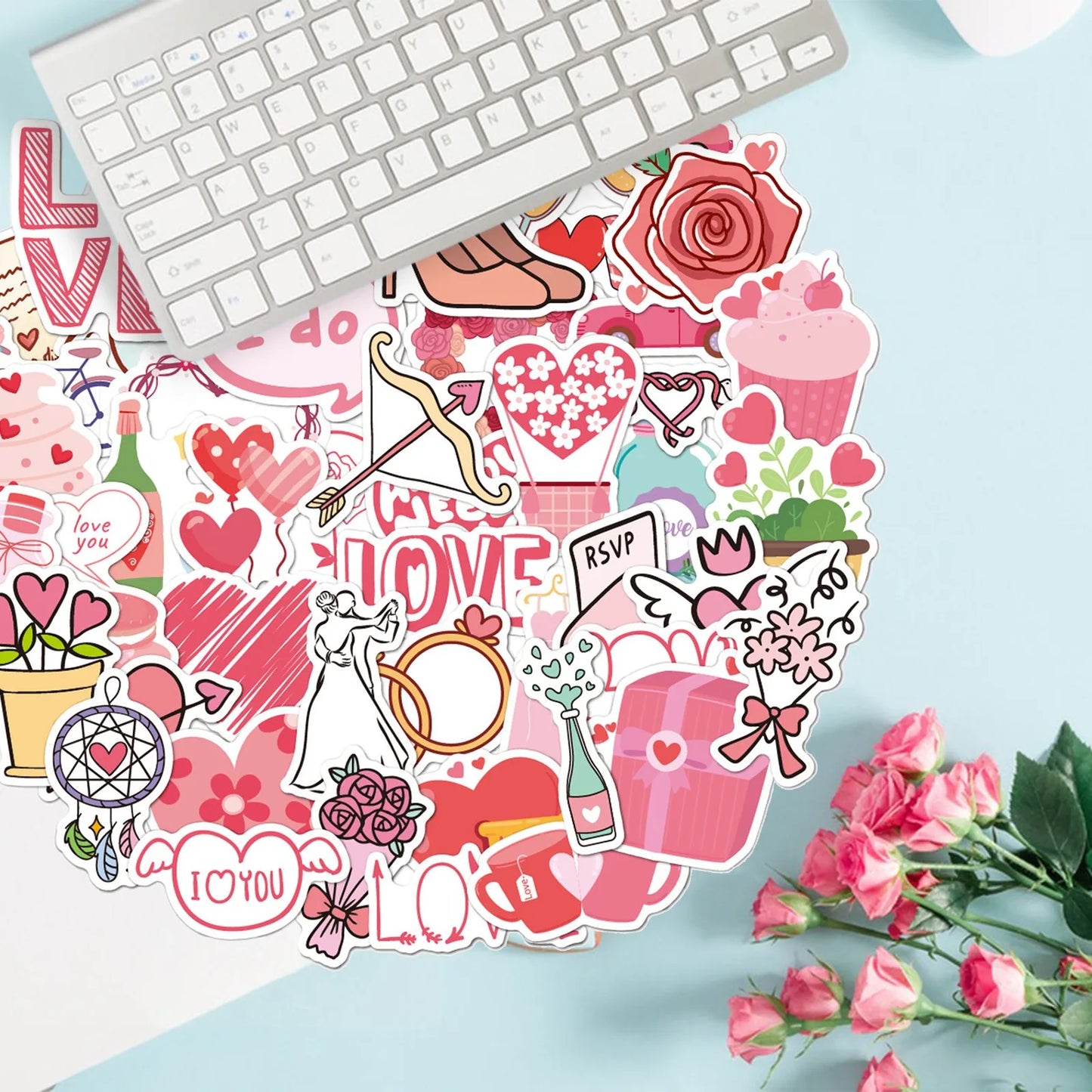 Valentine's Day Stickers – 100-Pack Love, Pineapple & Wedding DIY Decals for Water Cups, Phone Cases, and Decorations