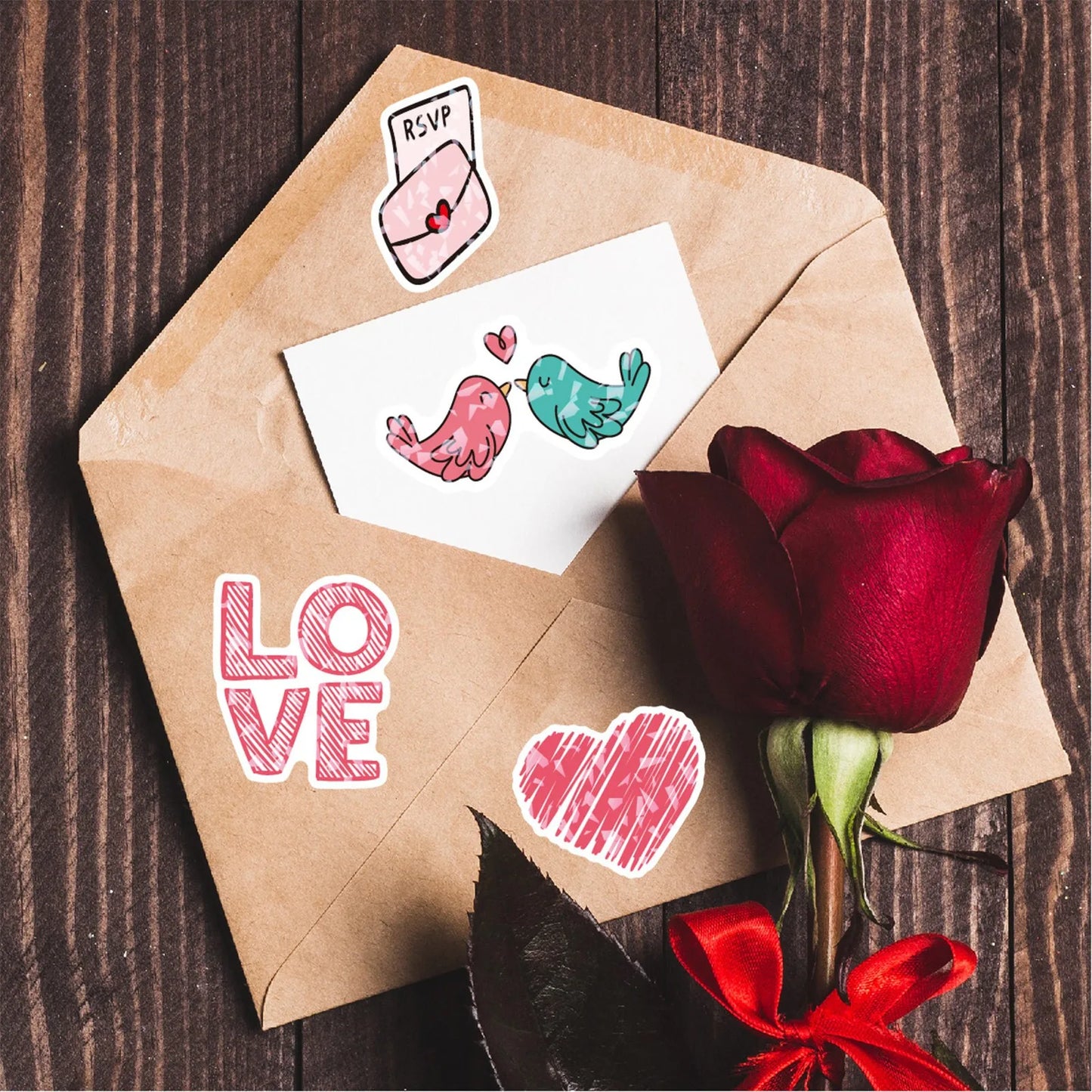 Valentine's Day Stickers – 100-Pack Love, Pineapple & Wedding DIY Decals for Water Cups, Phone Cases, and Decorations