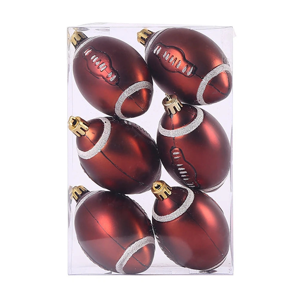 6pcs/Box Sports-Themed Christmas Ornament Set – Basketball & Football Plastic Tree Ornaments for Holiday Decor