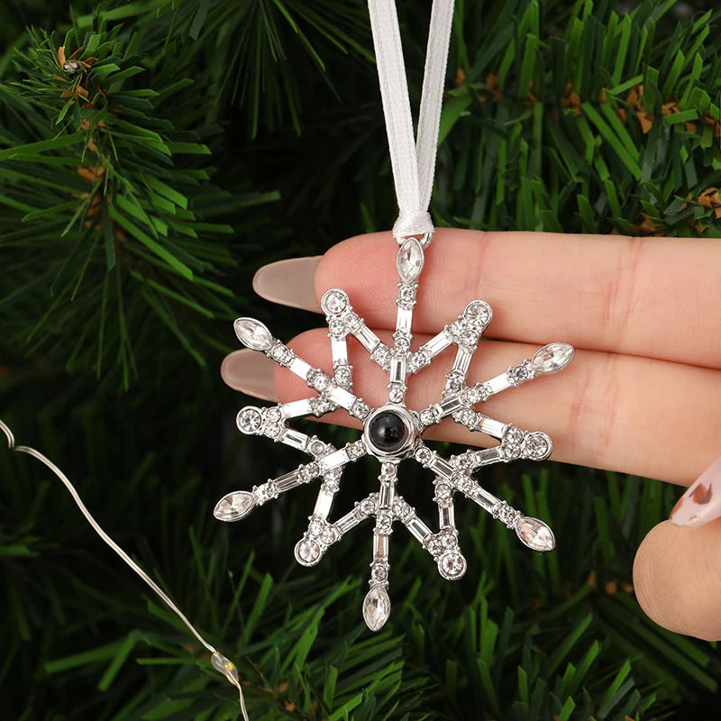 Snowflake Photo Ornament – Custom Picture Pendant with White Ribbon – Perfect Christmas Gift & Winter Love Memorial Decoration