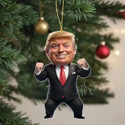 Trump-Inspired Acrylic Christmas Decor Hanging Ornament – Fun Cartoon Pendant for Car & Tree – Perfect Holiday Gift